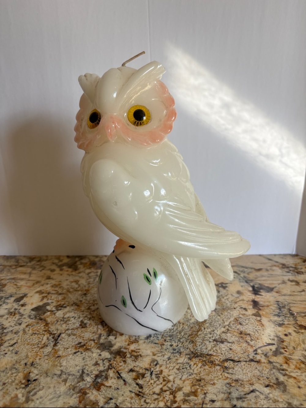 Vintage MCM Decorative Owl Candle - Cream with Pink Accents